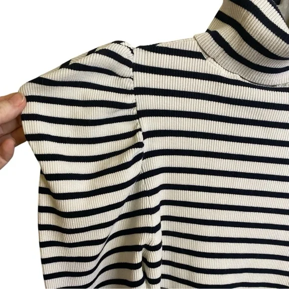 A.L.C. Baker Puffed Shoulders Black and White Striped Turtleneck Sweater - Picture 8 of 16